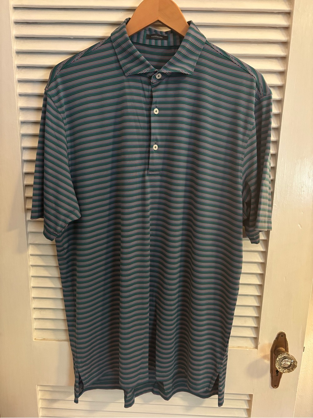 Men's Teal & Navy Striped Polo Shirt